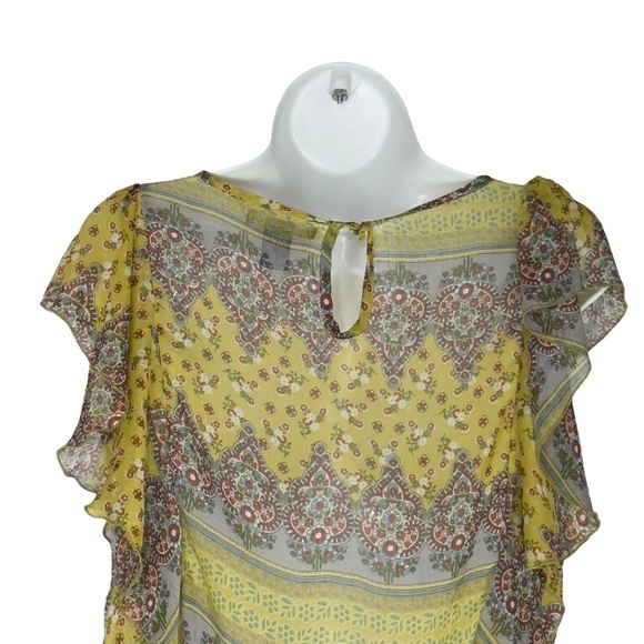 Isabella Rodriguez Yellow Floral Lace Ruffled Short Sleeve Blouse Top Small - Picture 5 of 11